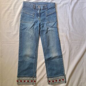 Gymboree Mountain Cabin Cropped Jeans with Heart-Embroidered Cuffs Details Cute
